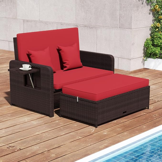 Nightcore Wicker Patio Outdoor Daybed, Outdoor Chaise Lounger w/ 4-Level - Image 3