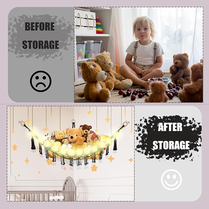 Stuffed Animal Hammock with LED Light, Large Stuffed Animals Storage Corner - Image 4