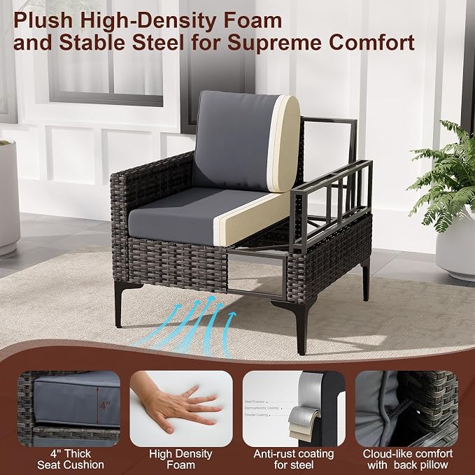 4-Piece Patio Furniture Set, Outdoor Wicker Patio Conversation Set - Image 4