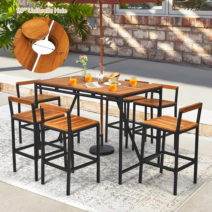 Tangkula 7-Piece Acacia Wood Bar Set - Image 4