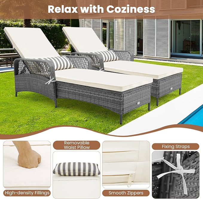 Tangkula Wicker Chaise Lounge Outdoor, Patio Rattan Reclining Chaise - Image 6