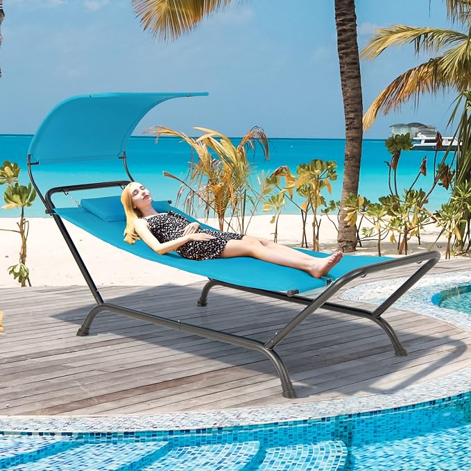 Giantex Hanging Hammock with Stand, Patio Hanging Chaise Lounge Chair w/Canopy - Image 2