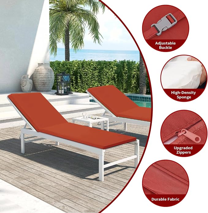 Outdoor Chaise Lounge Cushions for Patio, Waterproof Replacement Seat Pads for - Image 3