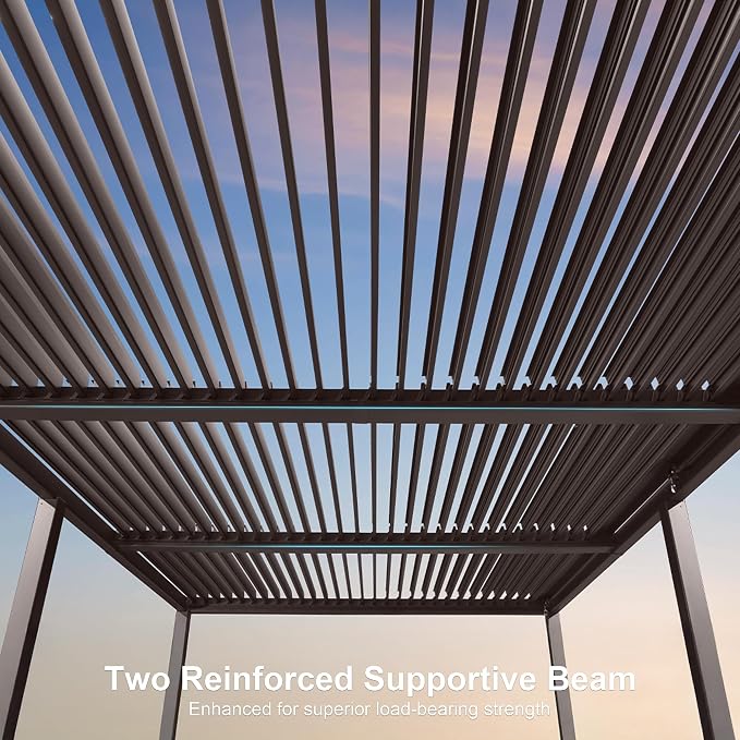 PURPLE LEAF 11' x 21' Louvered Pergola Outdoor Adjustable Louvre Shade Modern - Image 3