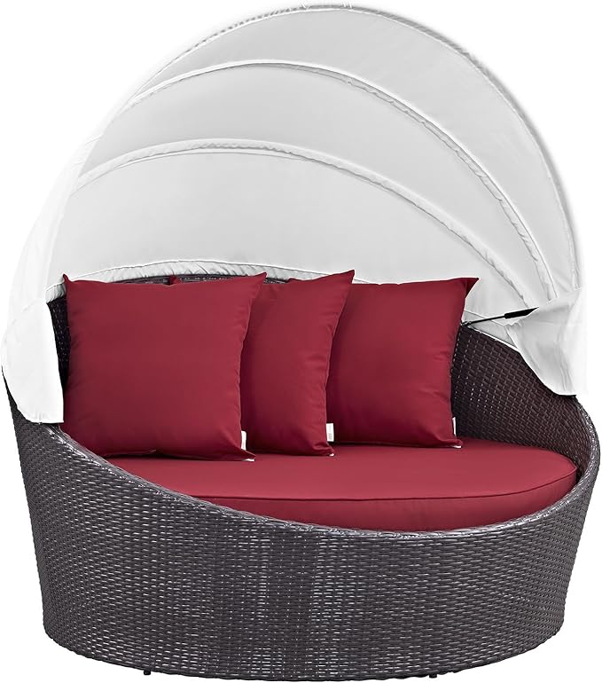 Modway Convene Wicker Rattan Outdoor Patio Retractable Canopy Round Poolside by Modway
