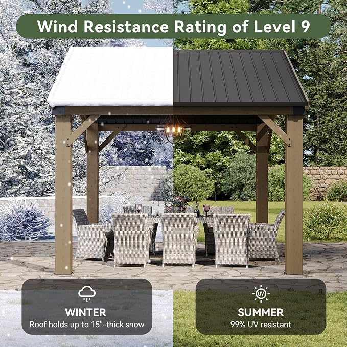Aoxun 10' x 12' Outdoor Wood Gazebo, Hardtop Gazebo Permanent Wooden Pavilion - Image 5