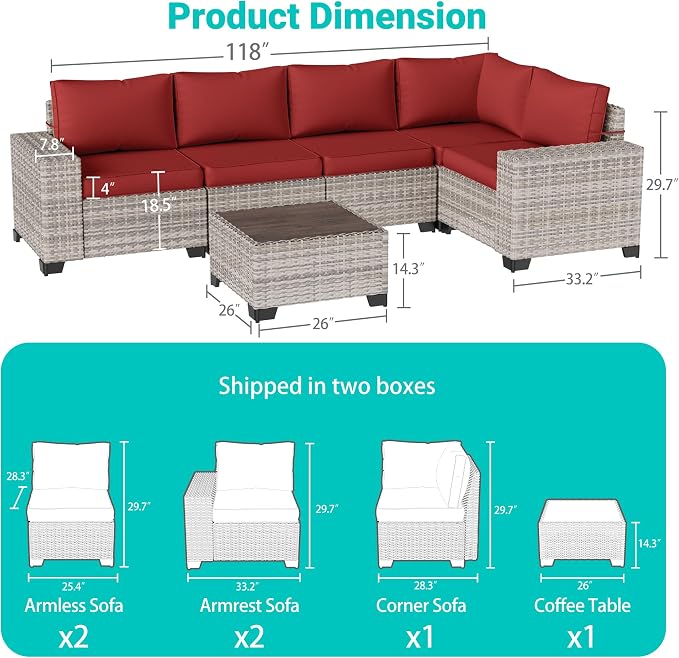 6-Piece Outdoor Patio Furniture Set Wicker Sectional Sofa Set, Patio - Image 5