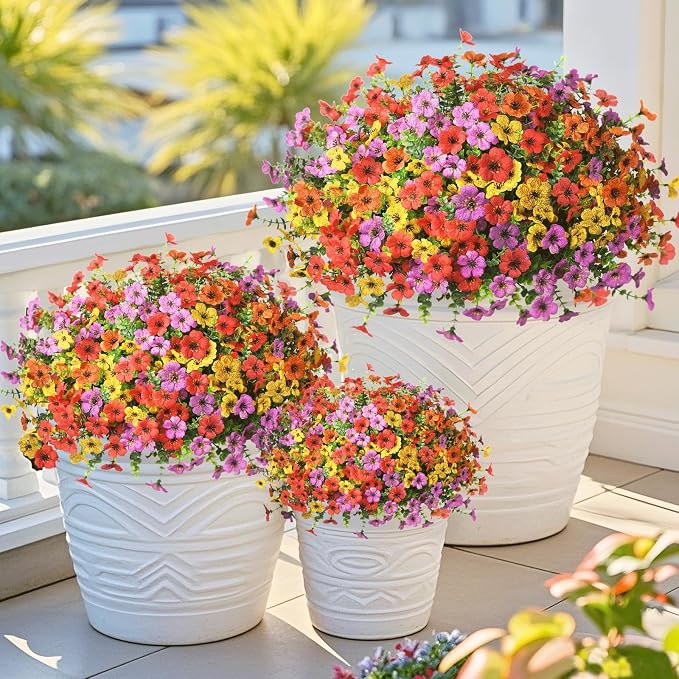 Artificial Flowers Faux Plants Outdoor Fake Flowers Spring Decor, 12 Bundles - Image 2