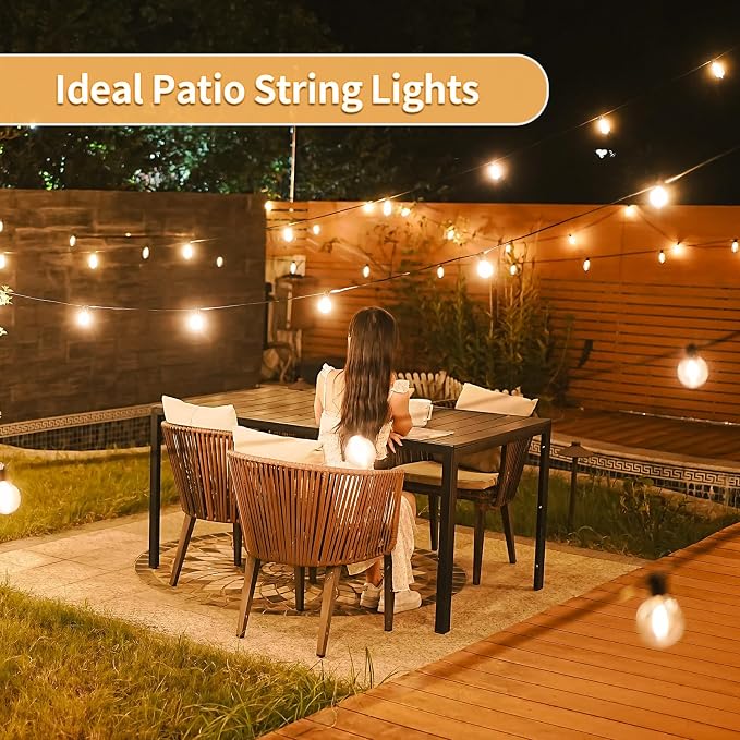 Outdoor String Lights with Remote, 100ft 50 LED Bulbs Dimmable Patio Lights - Image 2