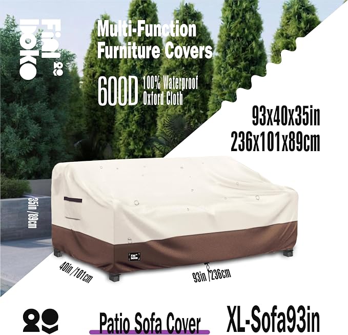 3-Seater Outdoor Couch Cover, 93Wx40Dx35H Inches Patio Furniture Covers - Image 2