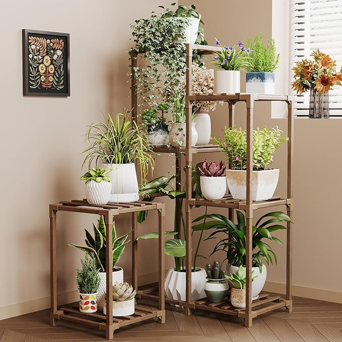 Bamworld Plant Stand Indoor Corner Plant Shelf Wood Plant Holder by Bamworld