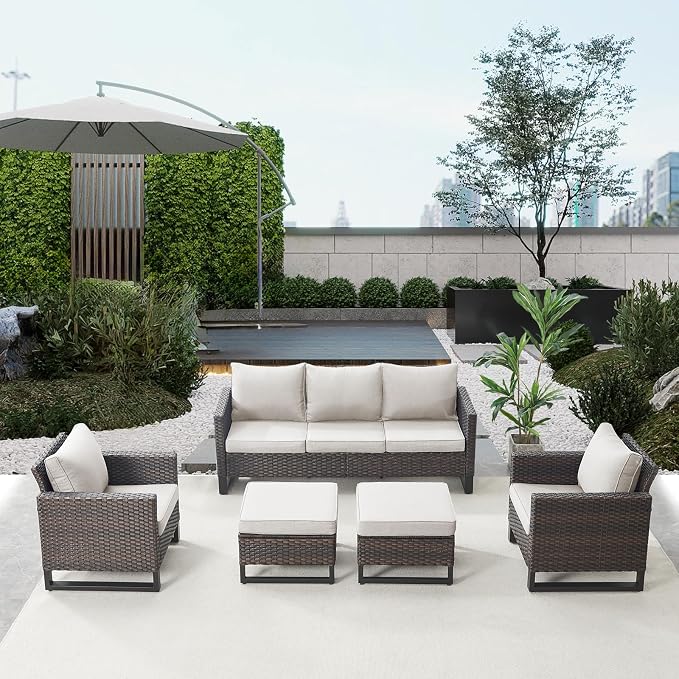 Belord Wicker Patio Furniture 5 Piece Outdoor Sofa Set, Oversize Outdoor Dining - Image 3