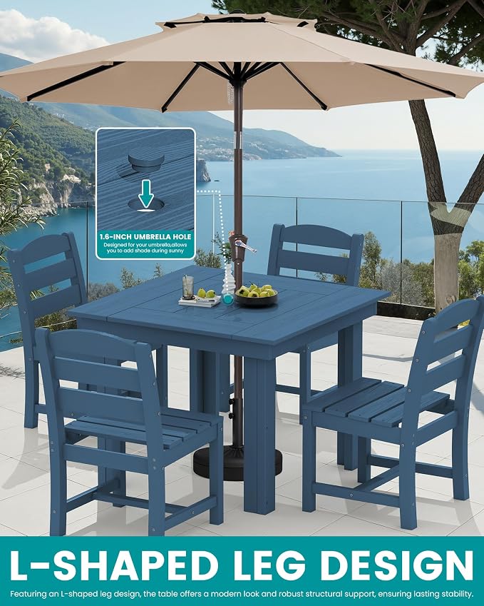 SERWALL Outdoor Dining Set for 4, HDPE Square Table and Chairs Set All Weather - Image 4