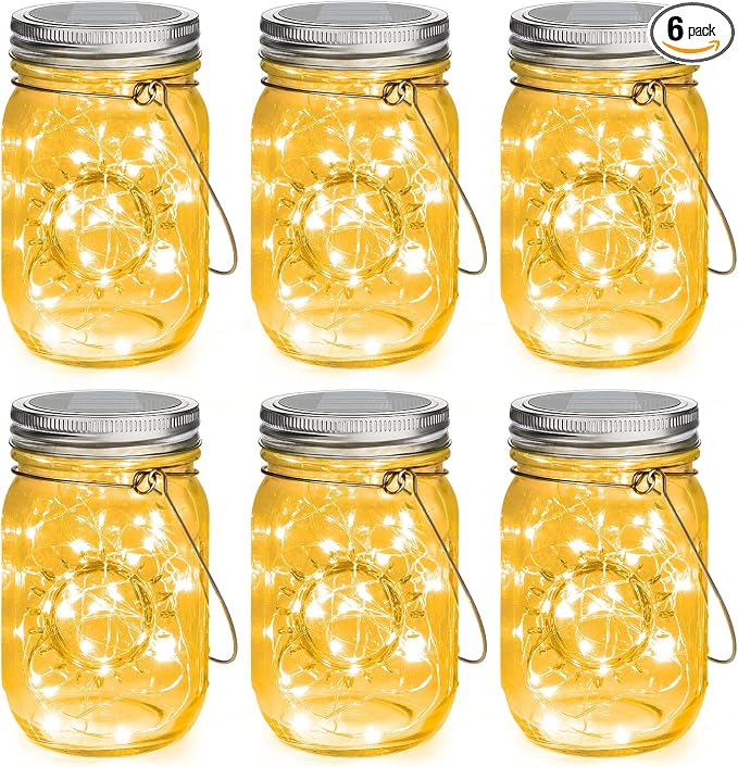 Mlambert Mason Jar Solar Lights -30 LED, 6 Pack Hanging Solar Lanterns Outdoor by Mlambert