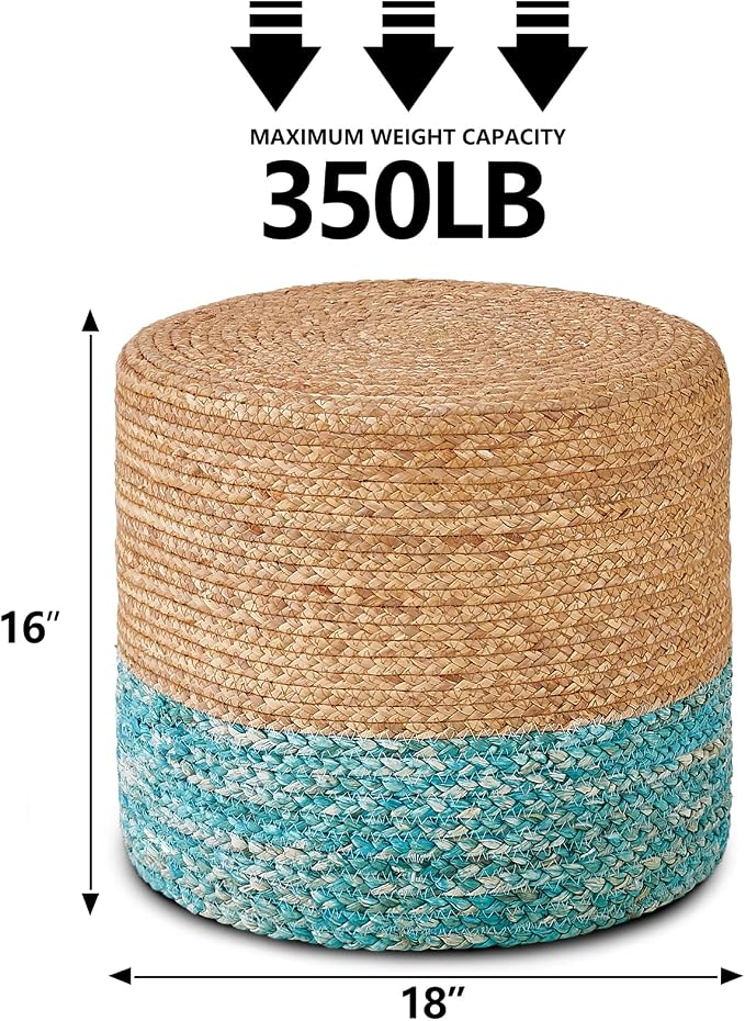 Wimarsbon 18'' Ottoman Pouf, Natural Braided Poof, Rustic Handweave Lounge - Image 3