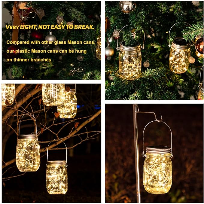 HXWEIYE 8 Pack Solar Mason Jar Lights Lanterns, Jars & Hangers Included，30LED - Image 3