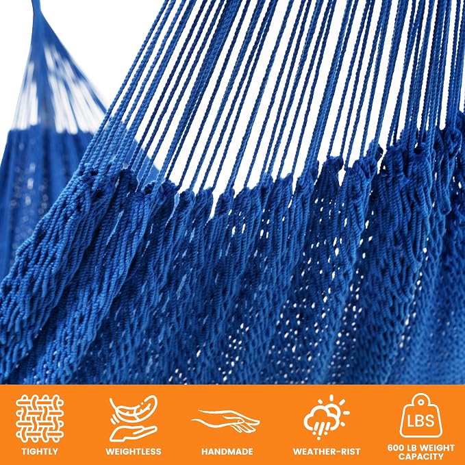 Lazy Daze Hammocks Handwoven Mayan Hammock, 10.5 FT Soft Rope Double Hammocks - Image 5