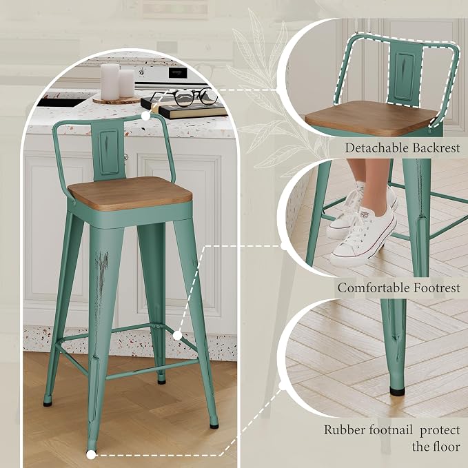 Andeworld Bar Stools Set of 4 Counter Height Stools Industrial Metal Barstools - Image 8