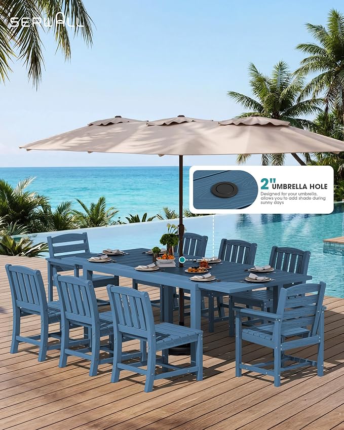 SERWALL 7-Piece Outdoor Dining Set, All Weather HDPE Outdoor Furniture Set - Image 3