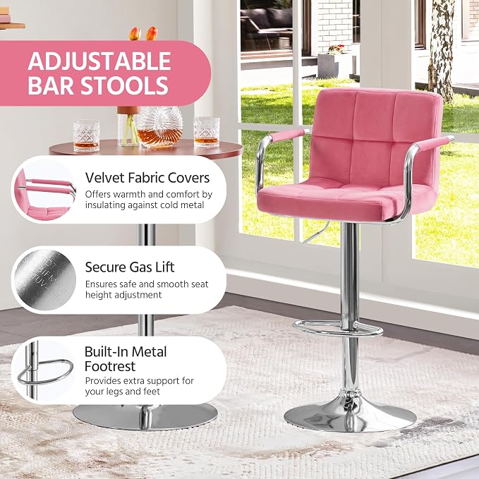 Yaheetech Bar Stools Set of 4, Velvet Fabric Swivel Barstools, Height - Image 10