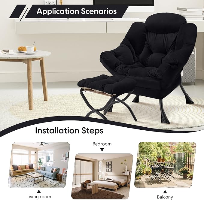 Lazy Chair with Folding Ottoman Modern Large Accent Chair, Contemporary Lounge - Image 5