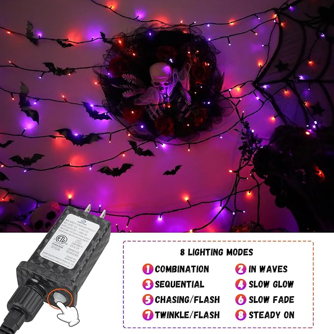 100LED Halloween String Lights 33 Ft Orange Purple Twinkle Light - Image 4