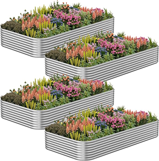 4 Pack Corrugated Galvanized Steel Raised Garden Bed Outdoor, Metal Above by CATMANOR