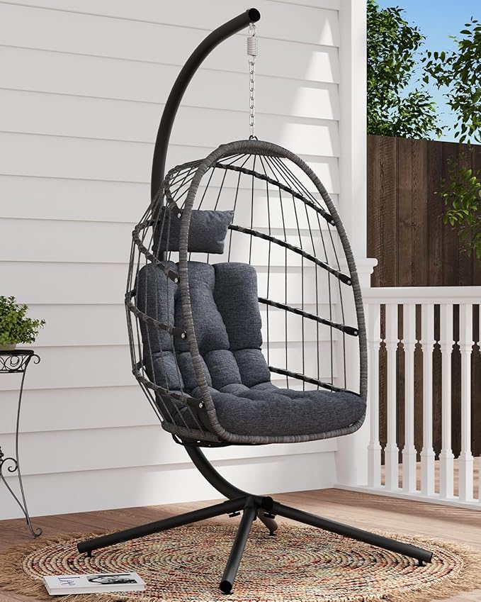 SWITTE Egg Chair Outdoor with Stand, Indoor Wicker Hanging Egg Swing Chair with - Image 8