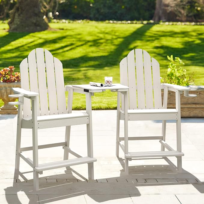LUE BONA Tall Adirondack Chair Set of 2, All Weather HDPS Bar Height Adirondack by LUEBONA
