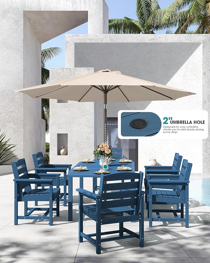 SERWALL 7-Piece Patio Dining Sets, All Weather HDPE Outdoor Furniture Set - Image 3