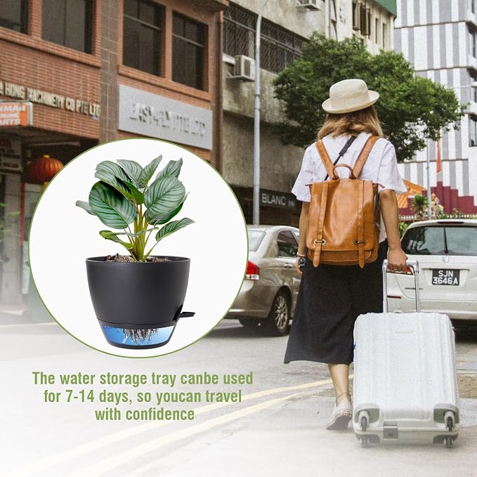 10 inch Self Watering Pots, 2 Pack Plastic Planters - Image 6