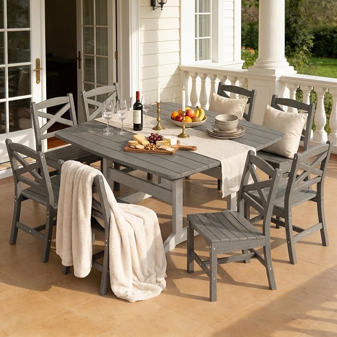 9-Piece Patio Dining Table Set, HDPE Outdoor Table and Chairs Set, All-Weather - Image 6