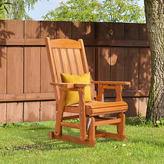 VINGLI Outdoor Glider Chair Wood Patio Glider - Image 7