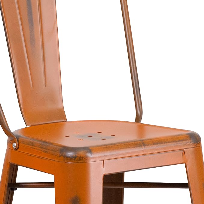 EMMA + OLIVER Commercial Grade 30" H Distressed Orange Metal Indoor-Outdoor - Image 8