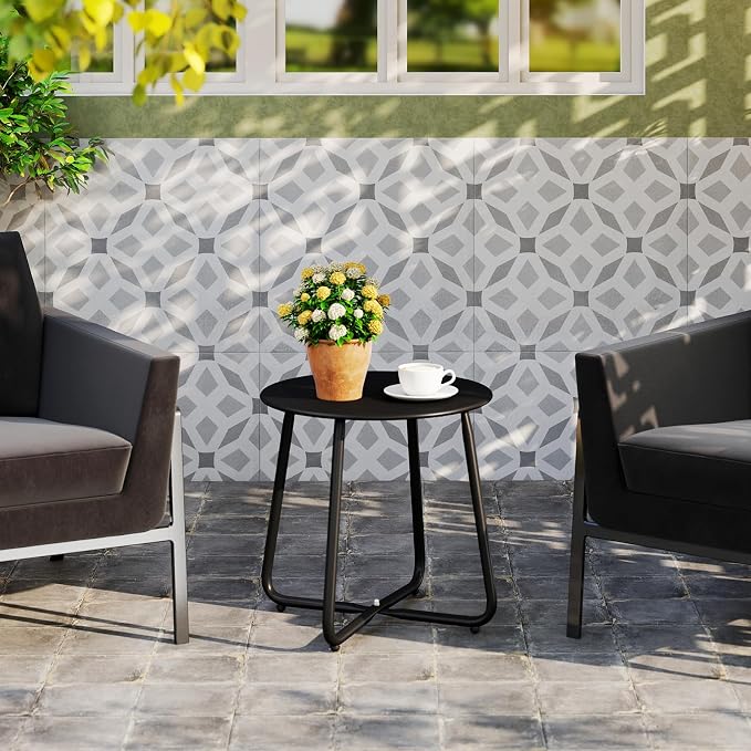 HollyHOME Round Metal Side Table, Rust-Resistant Patio Small Plant Stand - Image 10