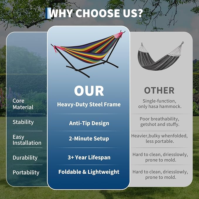 2 Person Hammocks with Stand for Outside, Double Hammocks Portable Space Saving - Image 5