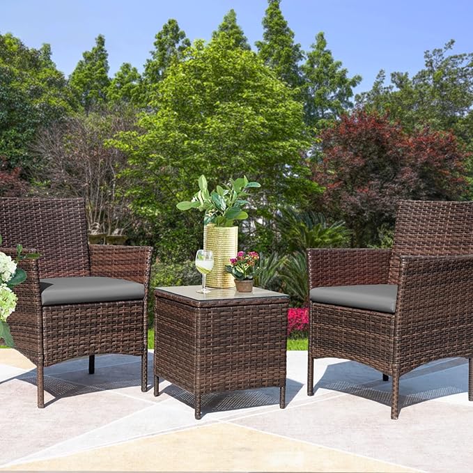 Greesum 3 Pieces Patio Furniture Sets Outdoor PE Rattan Wicker Chairs - Image 2