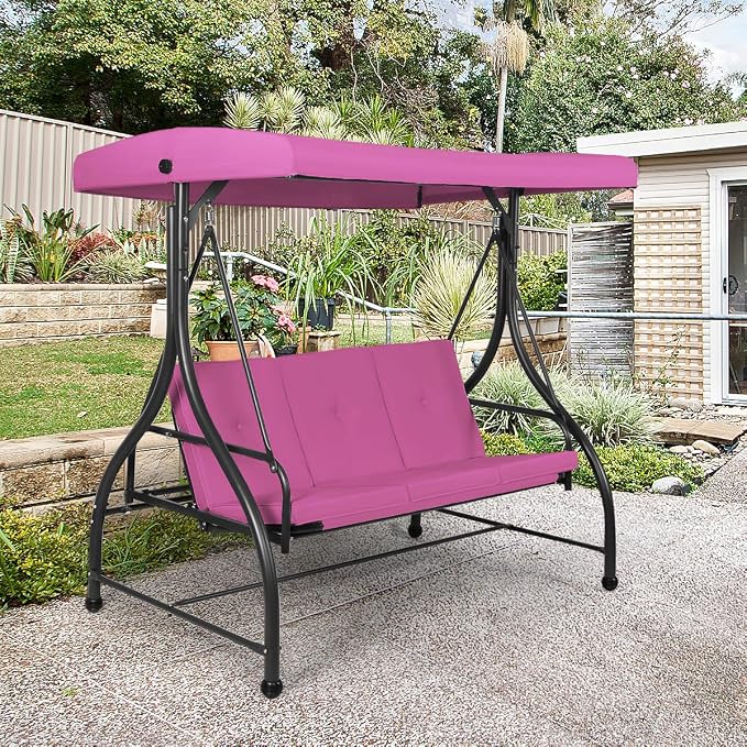 Tangkula 3 Seats Converting Patio Swing, Outdoor Porch Garden Canopy Swing - Image 3
