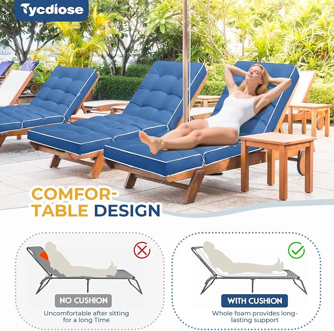 Outdoor Chaise Lounge Chair Cushion, Waterproof Non-Slip Patio Chaise Lounge - Image 4