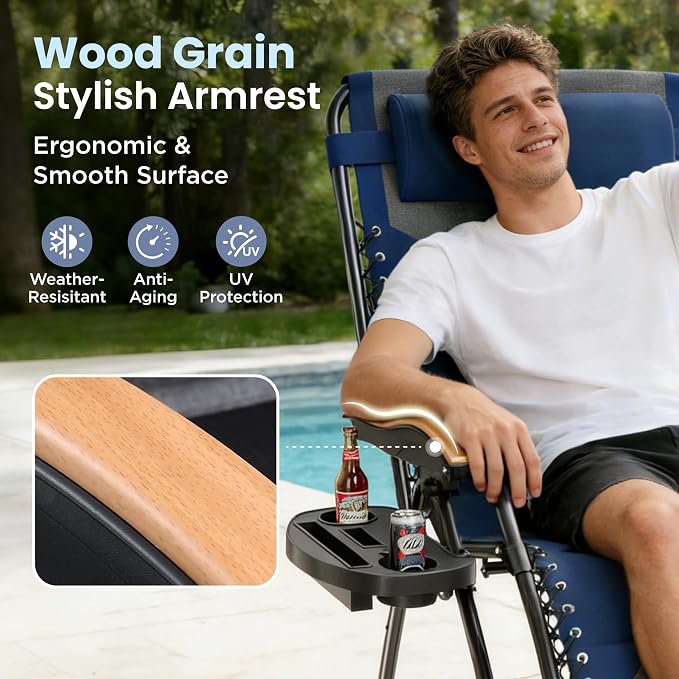 PHI VILLA XXL Oversized Padded Zero Gravity Chair, Foldable Patio Recliner - Image 4
