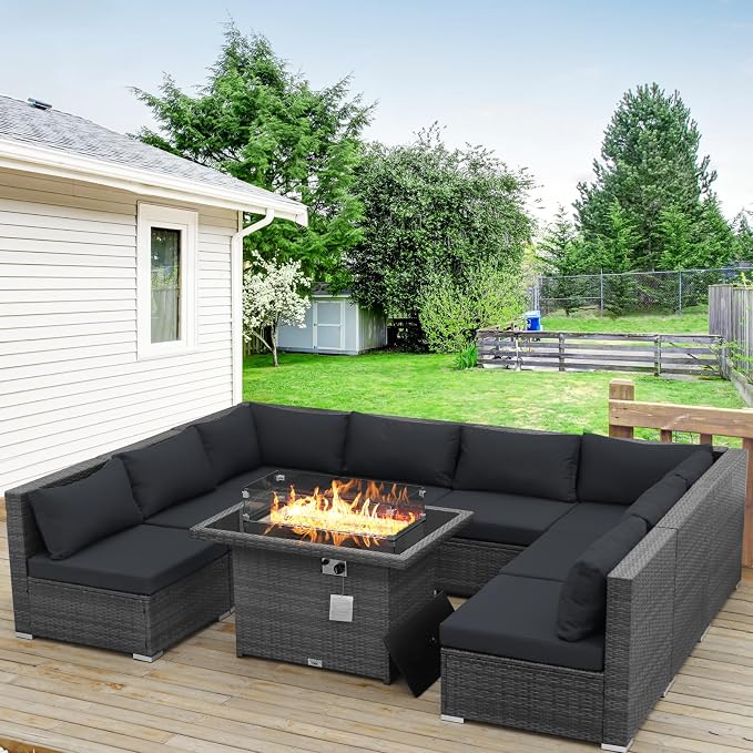 BULEXYARD 9 Pieces Highback Wicker Patio Furniture Set - Image 2