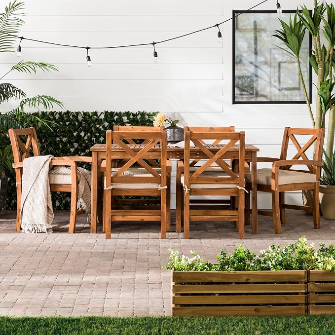 Walker Edison Delray Classic 7 Piece Acacia Wood Outdoor Dining Set - Image 2