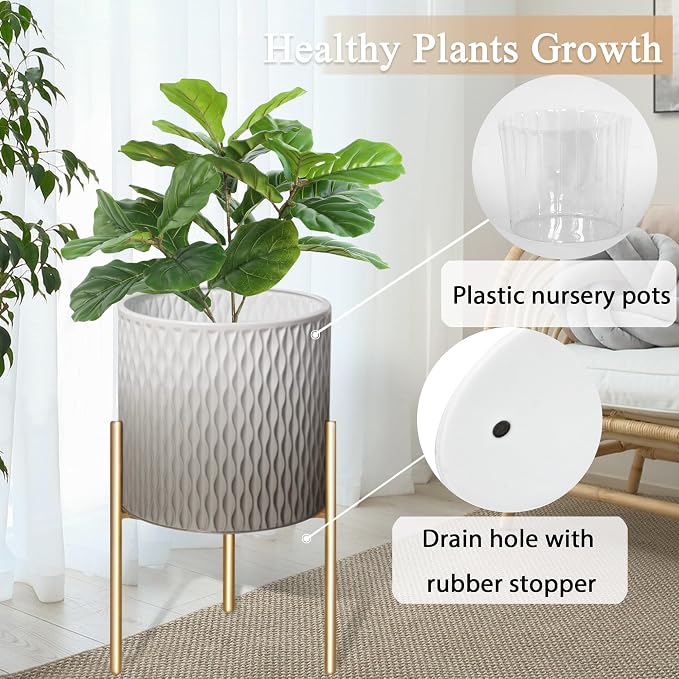 ARNIS Plants Pots with Stand, Unique Mid Century Decorative Metal Flower Pots - Image 4