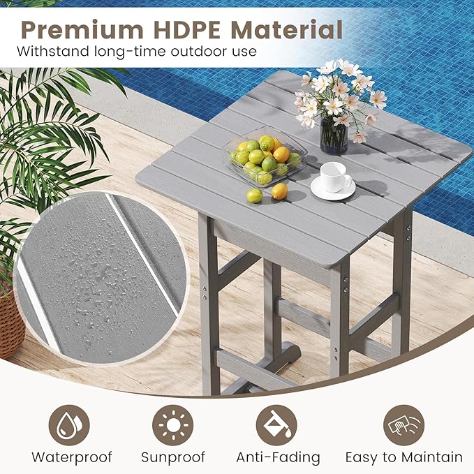 Tangkula 3-Piece Patio HDPE Bar Set, 2 Bar Height Adirondack Armchairs w/Square - Image 4
