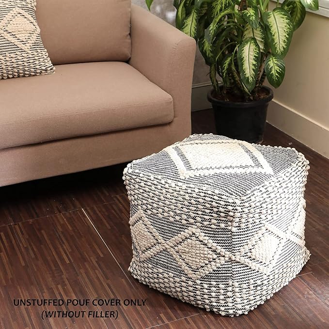 REDEARTH · UNSTUFFED Square Pouf Ottoman Cover Textured Storage Boho Cube Poof - Image 2