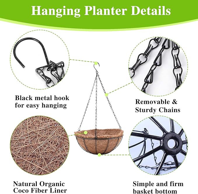 Metal Hanging Planters Basket Set of 4 Hanging Flower Pots 10 Inch Chain Round - Image 5