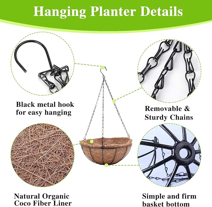Hanging Planters Basket Set of 3 Hanging Flower Pots 10 Inch Chain Round Wire - Image 5