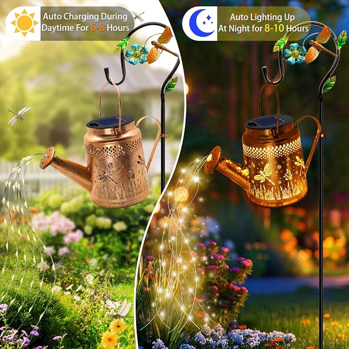Solar Powered Dragonfly Watering Can Lights Waterproof Outdoor Garden Decor - Image 4