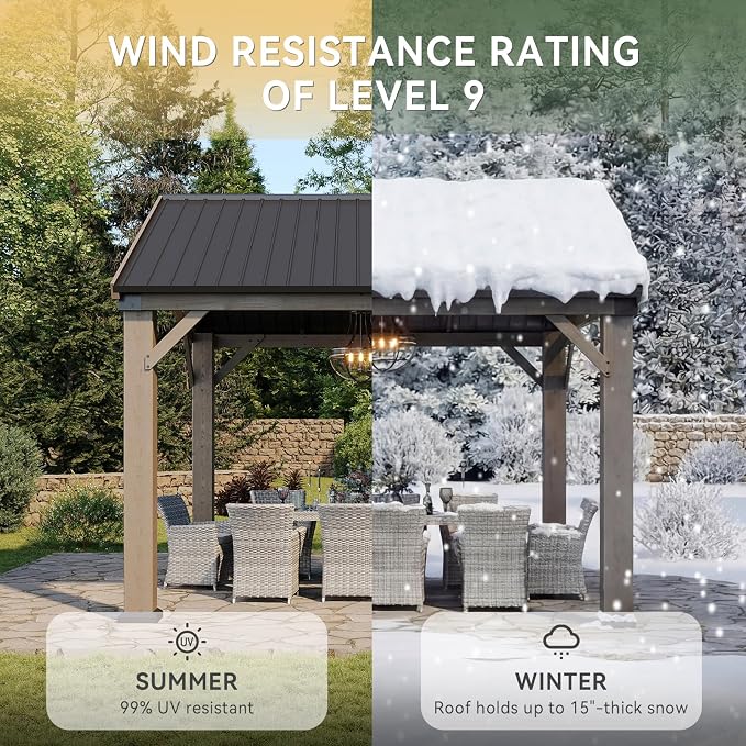Aoxun 10' x 10' Outdoor Wood Gazebo, Hardtop Gazebo Permanent Wooden Pavilion - Image 4