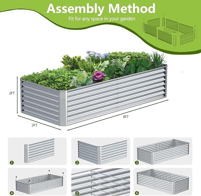 8x2x2FT Galvanized Raised Garden Bed, Galvanized Planter Boxes Outdoor - Image 4